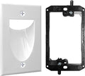 1 Pack Wall Plate Cable Pass Through with Bracket - In Wall Cable Management Kit - Recessed Cable Wall Plate Pair with Single Gang Low Voltage Mounting Bracket - Decorator Cover for Low Voltage Cables by BestMounts