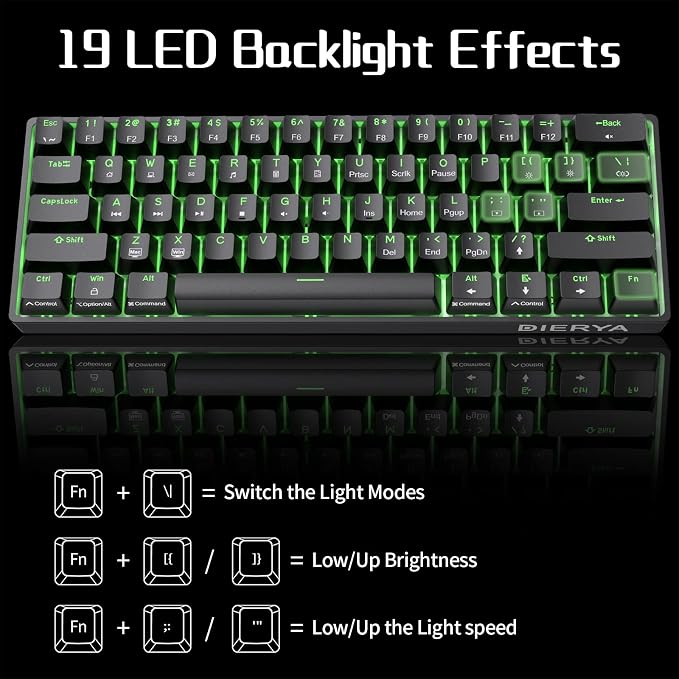 DIERYA 60% Mechanical Keyboard, DK61se Wired Gaming Keyboard with Brown Switches, LED Backlit Ultra-Compact 61 Keys Mini Office Keyboard for Windows Laptop PC Gamer Typist（Black） - Image 6