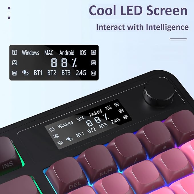 AULA S99 Pro Keyboard, Wireless Keyboards with Media Knob Custom RGB Backlit, 3-Modes BT/2.4G/USB-C Membrane Gaming Creamy Keyboard for Windows/MAC/PC Gamer - Black Pink - Image 4