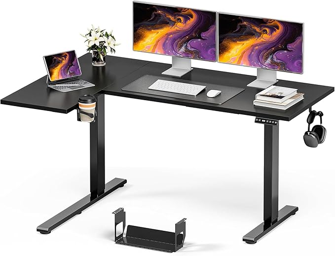 Muvai 59 Inch L Shaped Standing Desk Adjustable Height with Cable Management Tray,Gaming Electric Corner Standing Desk, Sit Stand Computer Table with Reversiable Splice Board, Black by Unknown