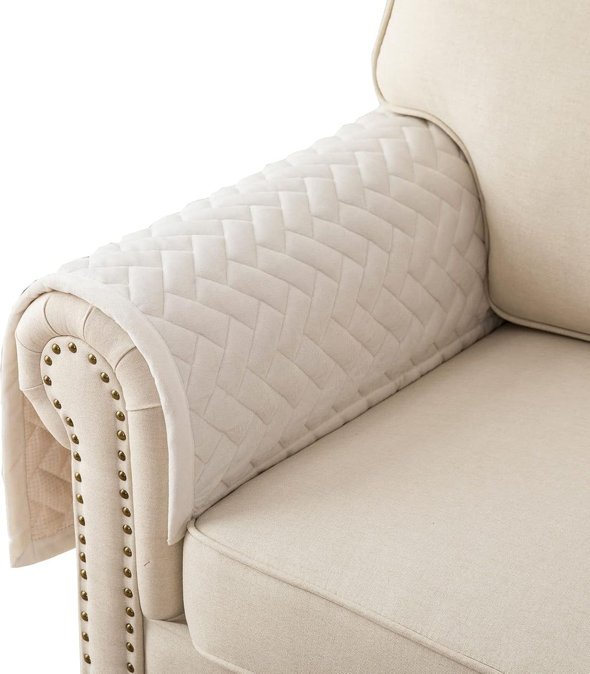 Velvet Couch Armrest Covers for Sofa,White,1PC,28''x28'' by Eismodra