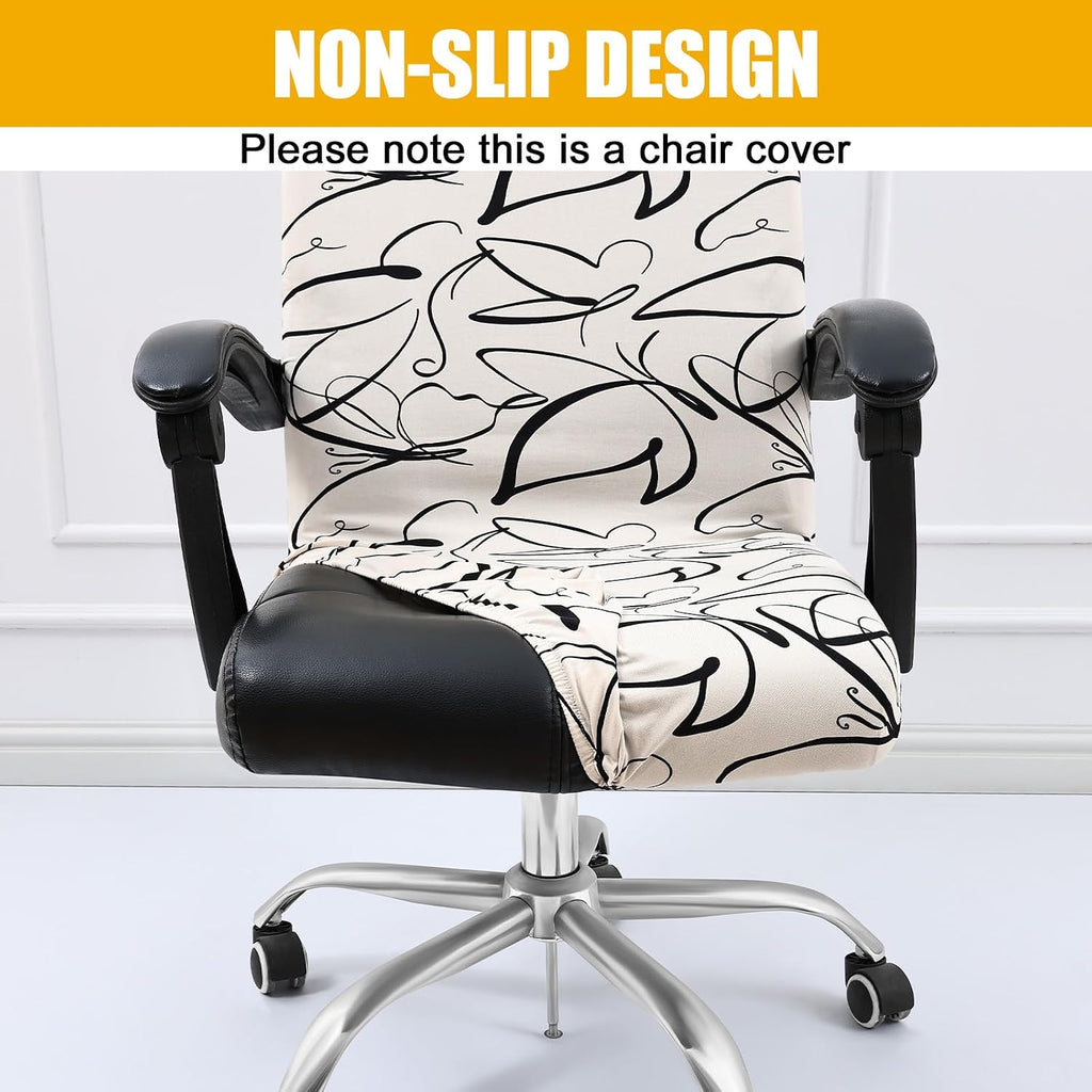 Smiry Stretch Printed Office Computer Desk Chair Covers, Beige and Black - Image 2