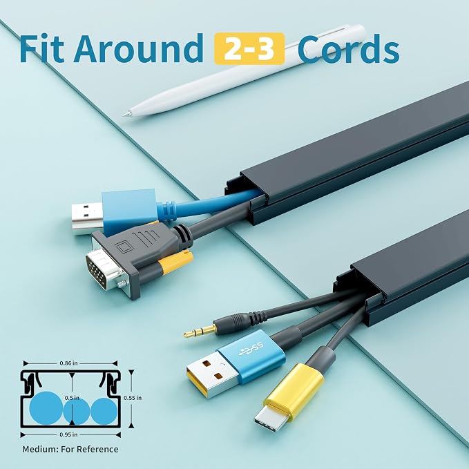 Delamu Cord Hider, 100in Self-Adhesive Cord Cover Kit for Wall Mounted TV, Paintable Wire Hider, Flexible Cable Management System, Cable Raceway Conceals 2-3 Wires, W0.95 H0.55in, Black - Image 2
