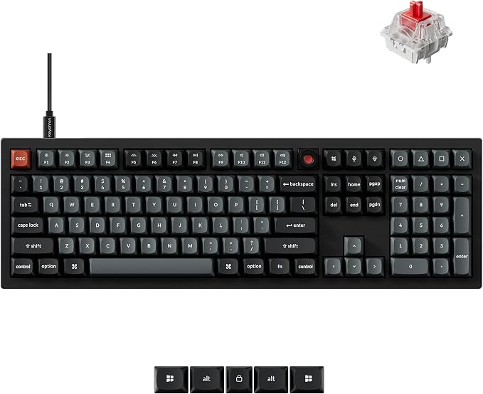 Keychron V6 8K Full Size Wired Mechanical Keyboard with Programmable Knob, 8000 Hz Polling Rate, OSA PBT Keycaps, Hot-swappable Super Red Switchs, RGB Backlit for Mac Windows Linux by Keychron