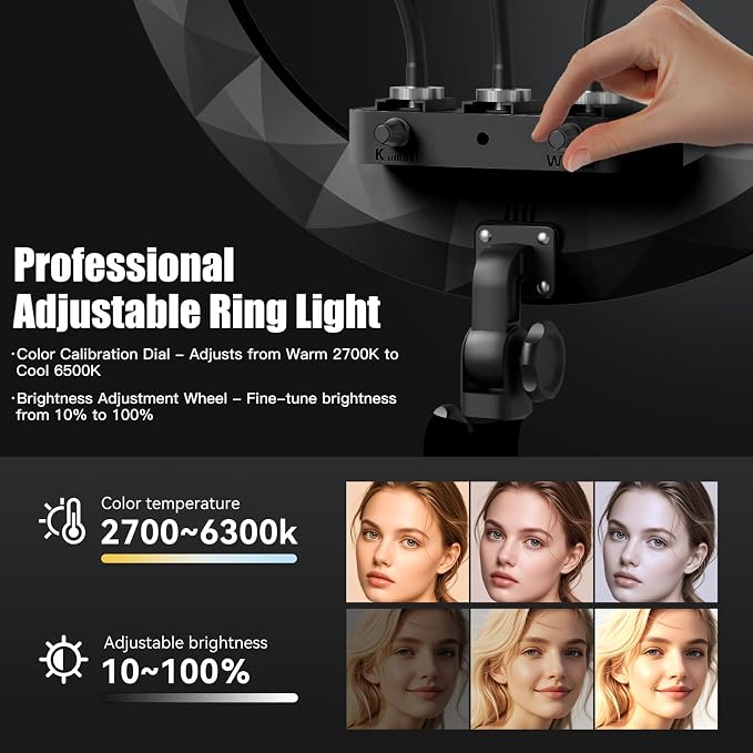 Ring Light with Stand and Phone Holder, 19" Ring Light Tripod for iPhone, Professional LED Circle Light with 78" Tripod, Selfie Ringlight for Live Streaming, Makeup, Barber, Tiktok, YouTube, Black - Image 2