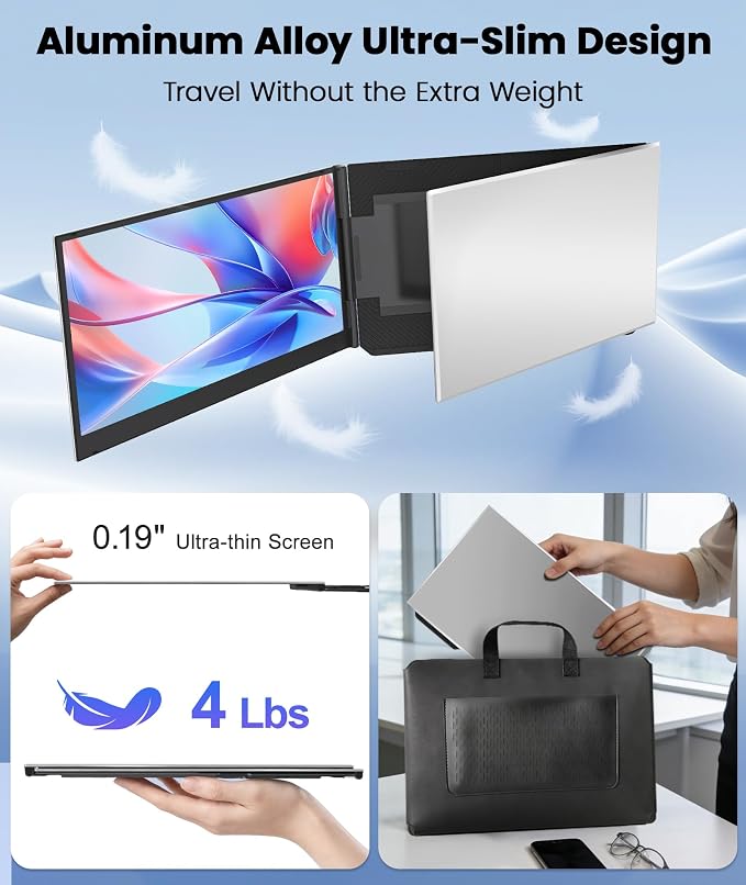 One Cable Laptop Screen Extender, 15.6” Ultra-Slim Triple Portable Monitor, 1080P FHD IPS Display, USB-C/A Connection, Travel Monitor for 13–17.3" Laptops, for Mac/Win/Android (Driver Required) - Image 7