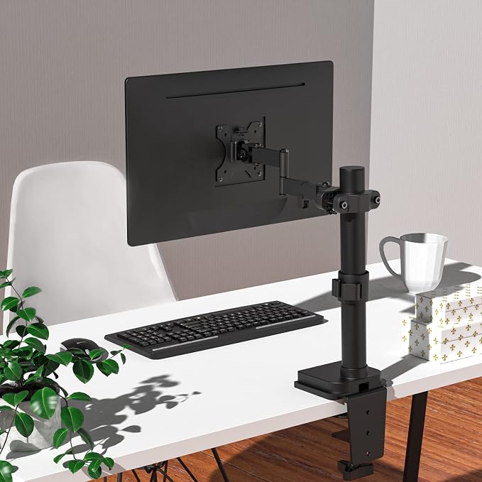 WALI Single Monitor Arm Mount for 17 to 32" Monitors, Full Motion Steel Monitor Pole Mount Bracket with Removable VESA Plate 75mm and 100mm, Vesa Mount for Outdoor, Gazebo, RVs (011ARM), Black - Image 9