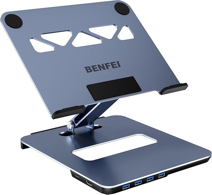 BENFEI Laptop Stand with USB C 6in1 Docking Station, HDMI 4K@60Hz, 4*USB3.0, 100W PD Compatible with MacBook Pro/Air, iPad Pro, XPS, Thinkpad by BENFEI