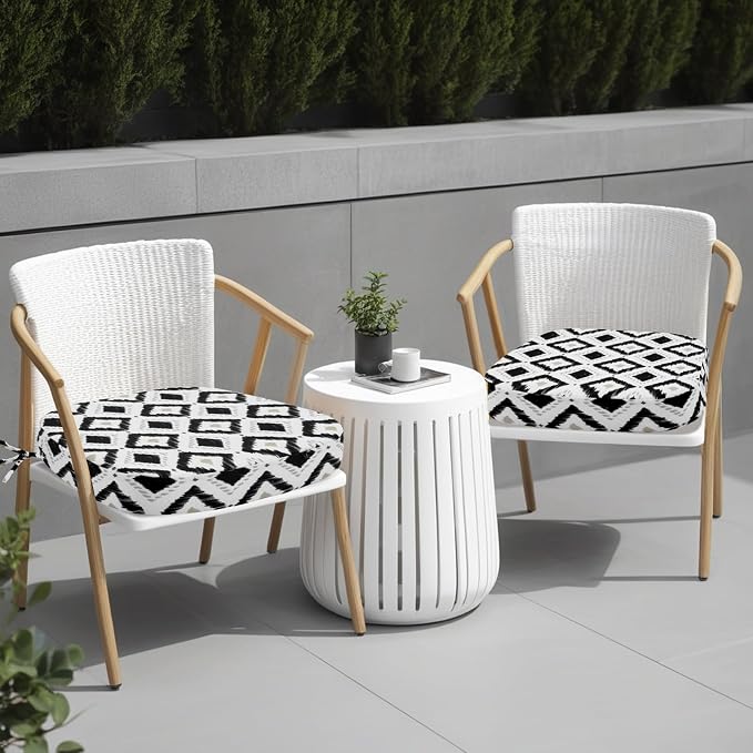 idee-home Outdoor Chair Cushions Set of 4, 17" x 17" D-Shaped | Thick Outdoor Seat Cushions Waterproof Patio Furniture with Ties Dining Pads - Image 6