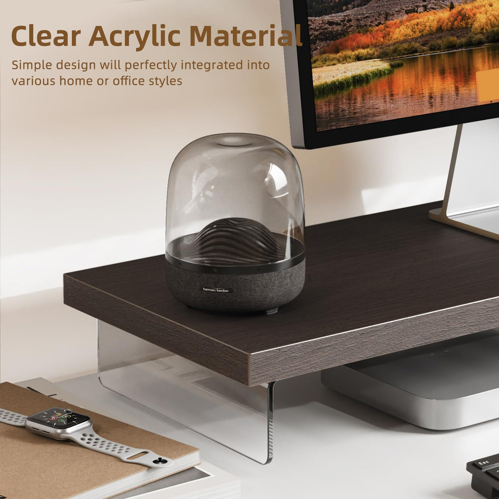 Monitor Stand Riser, 25x10 in Wood & Acrylic Computer Desk Organizer Shelf - Image 4