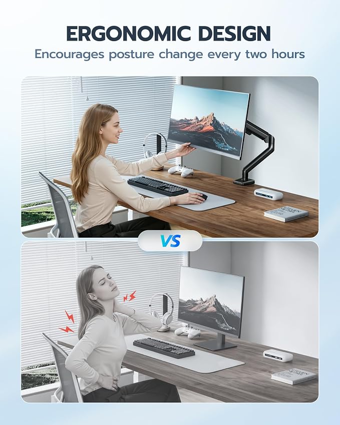 ARES WING 17-40 Inch Heavy Duty Monitor Arm, Black | Fully Adjustable Monitor Mount for Ultrawide Screens up to 26.4 lbs with Clamp/Grommet Desk Mount, 75/100 Vesa Mount - Image 7