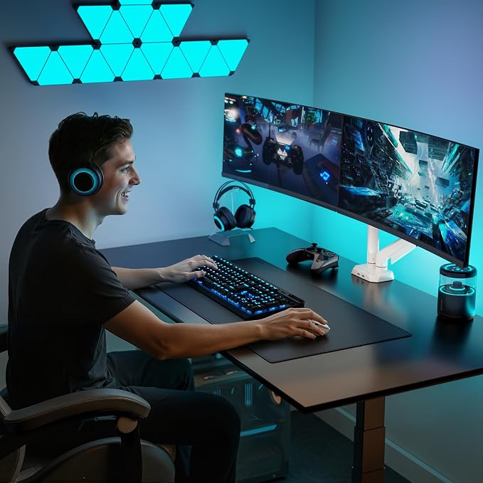 ARES WING 17-35 Inch Heavy Duty Dual Monitor Arm with USB, White | Fully Adjustable Monitor Mount for Flat Curved Ultrawide Screens Up to 26.5lbs, C-Clamp & Grommet Base, 75/100 Vesa Mount - Image 8