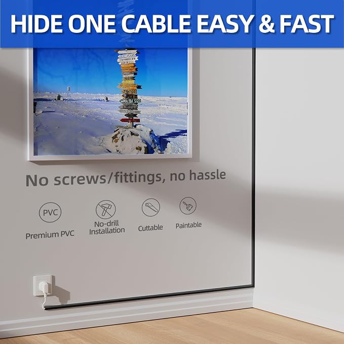 Delamu Wire Covers for Cords on Wall, 128in Cord Hider Cord Covers for Wires on Wall, Mini Cable Wire Hider, Self-Adhesive Easier Installation Cable Cover Organizer, W0.48 H0.3in, Black - Image 3