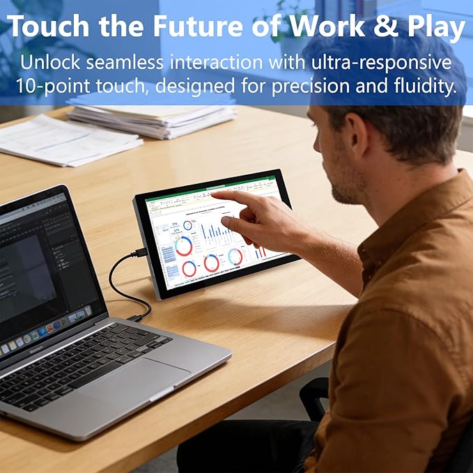 Small Monitor Touchscreen 7 Inch HD 1280x800 Type C HDMI Ports Mini Portable Monitor IPS LED Display for PC Laptop Ras Pi, Built-in Speakers - Image 2