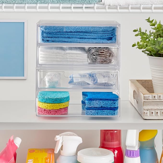 STORi Stackable Desk Drawer Organizer, Clear Pen Pencil Makeup Brush Holder for Desktops and Vanities, 4 Wide Drawers (Made in USA) - Image 7