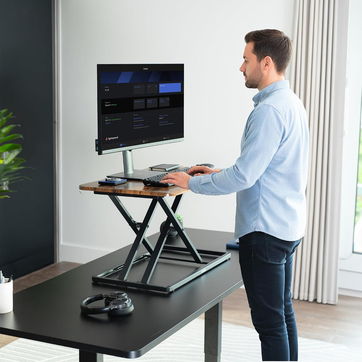 VIVO Manual Height Adjustable Standing Desk Converter, 29" Vintage Brown - Image 8