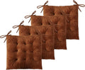ELFJOY Set of 4 Square Chair Pads Indoor Seat Cushions Pillows with Ties Thick Soft Seat Cushion for Kitchen Dining Office Chair (18", Coffee) by ELFJOY