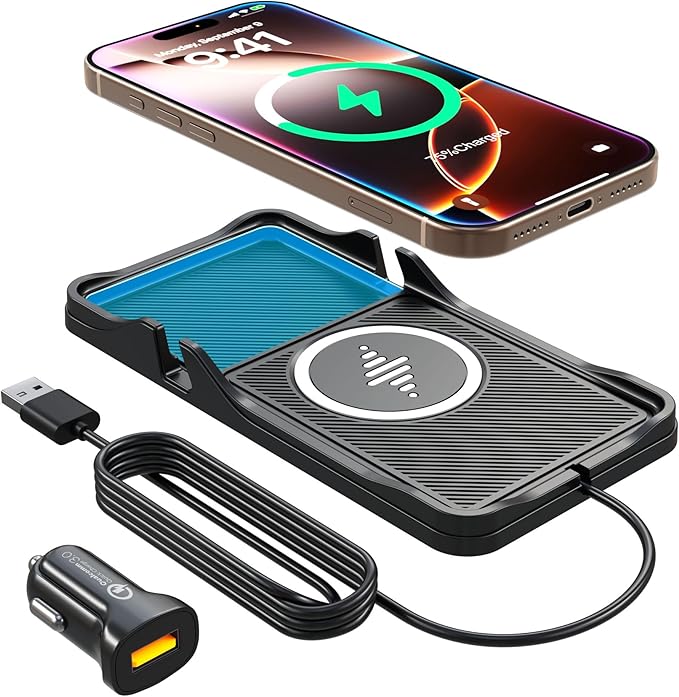 Wireless Car Charger Pad for iPhone 17/16/15/14/13/12 & Samsung, Non Slip Fast Wireless Charging Pad for Car Dashboard Console, Portable USB A Phone Charger for Vehicle SUV Truck Travel by WirelessCarCharger
