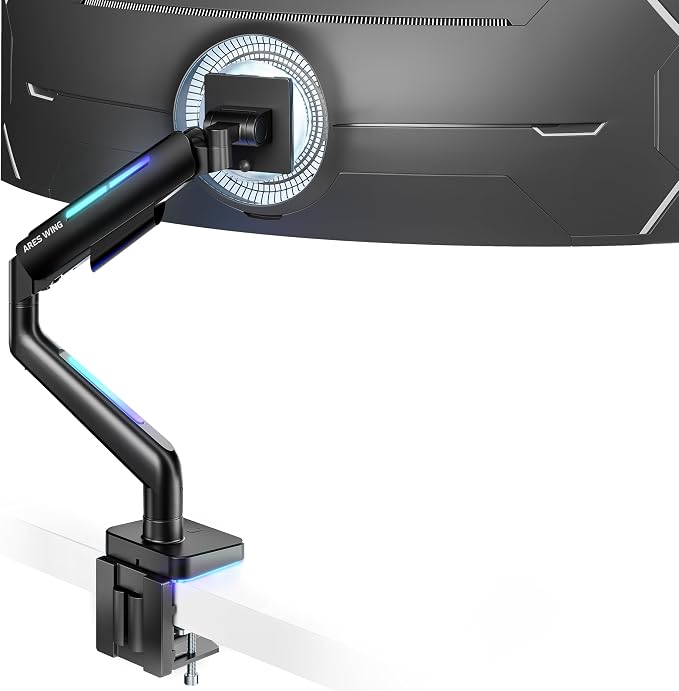 ARES WING Ultrawide Monitor arm with RGB for 17-49 Inch Screen, Black | Heavy Duty Gas Spring Single Monitor Arm, Adjustable Gaming Computer Monitor Arm for Desk up to 44lbs by ARESWING