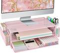 AUPSEN Computer Monitor Stands Riser，2-Tier Desk Organizers and Accessories, Office Desk Accessories Organizer with Drawers and 2 Pen Holder for Office Supplies (Pink) by AUPSEN
