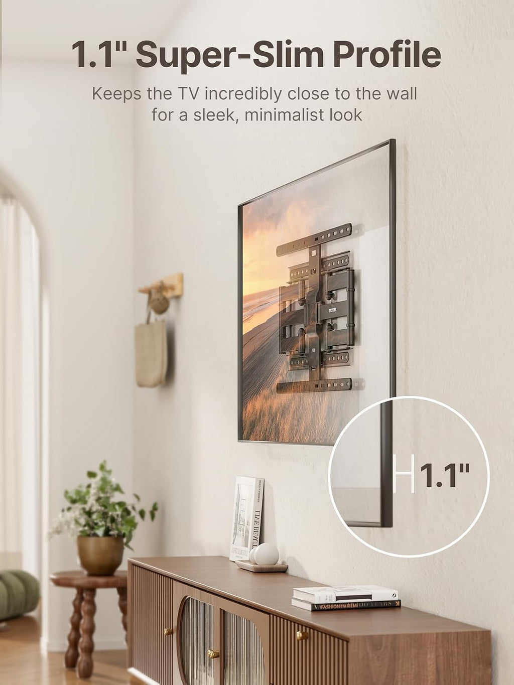 monTEK 1.1-Inch Ultra Slim Full Motion TV Wall Mount for 43-90 Inch TVs - Image 8