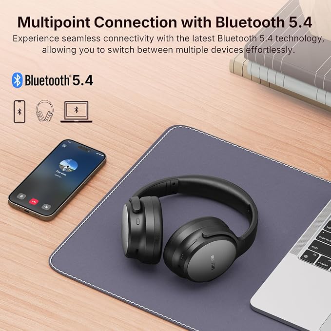 EarFun Tune Pro Active Noise Canceling Headphones, Wireless Headphones | 5 Mics Clear Call, 120H Playtime, Bluetooth 5.4, Hi-Res Audio, Multipoint Connection, Custom EQ via App, Comfortable Fit - Image 7