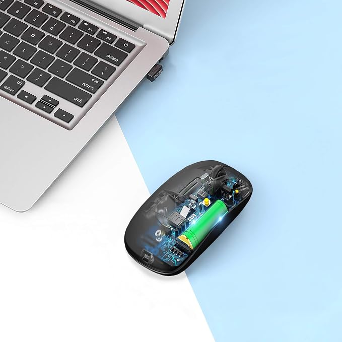 AIKOKOK Wireless Bluetooth Mouse, Rechargeable Dual Mode Mouse, Black | BT 5.2 & 2.4G USB Receiver, 3 Adjustable DPI,LED Lights,Slim,Silent,Portable Computer Mouse for Laptop,PC,MacBook,iPad,Tablet - Image 5
