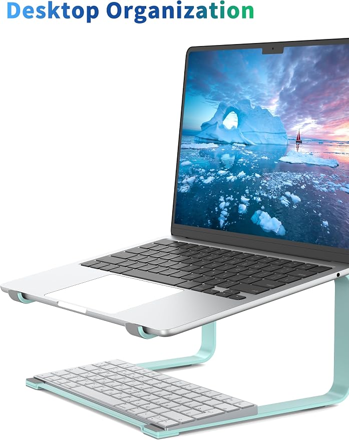 SOUNDANCE Laptop Stand for Desk, Ergonomic Metal Computer Riser for 12-17.3 Inch Laptops, Heavy Duty Stable Desktop Holder, Improves Eye Level & Workspace Organization, Blue - Image 3