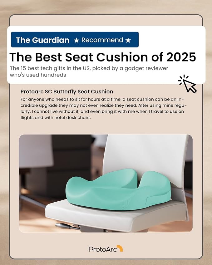 ProtoArc Seat Cushion, Office Chair Cushion for Sciatica, Mint Green | Coccyx Cushion, Ergonomic Memory Foam Seat Cushion for Car, Home, Pressure Relief Pad for Hip, Tailbone, All Day Comfort - Image 2