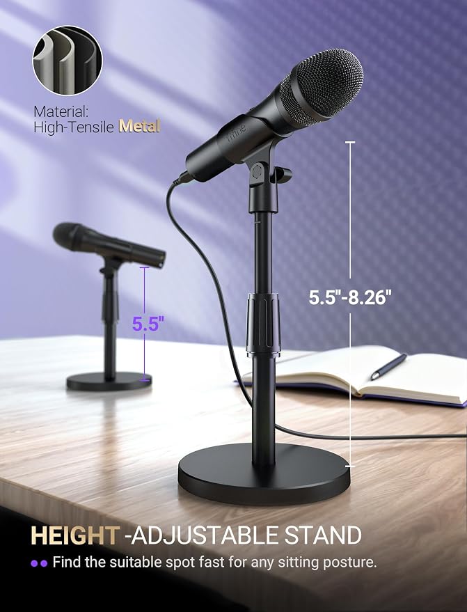 FIFINE AmpliTank TANK2 USB/XLR Dynamic Microphone for Podcast Recording | Studio Desktop Mic with Mute Button, Height-Adjustable Stand, Windscreen for Vocal, Streaming, Voice Over, Black - Image 6