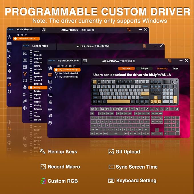 AULA F108 PRO - Wireless Mechanical Keyboard with Screen&Knob,Hot Swappable Gaming Keyboard with 8000mAh Battery,Pre-lubed Switches,RGB Backlit,PBT Keycaps Creamy Sounding Computer Keyboards,104 Keys - Image 9