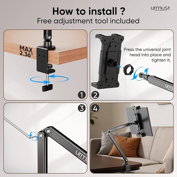 Portable Monitor Stand 15.6" Dual Arm iPad Stand for Desk | Portable Monitor Holder 18.5", Adjustable Tablet Holder for Bed, Aluminum Arm Mount for Second Screens, iPad, Galaxy Tab - Image 9