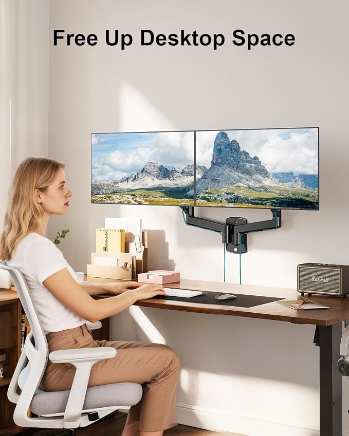 MOUNT PRO Dual Monitor Wall Mount for 13 to 32 Inch Screens, Wall Monitor Arm for 2 Monitors, Each Holds Up to 19.8lbs, Full Motion Wall Monitor Mount with VESA 75x75/100x100, Home Office Setup - Image 9