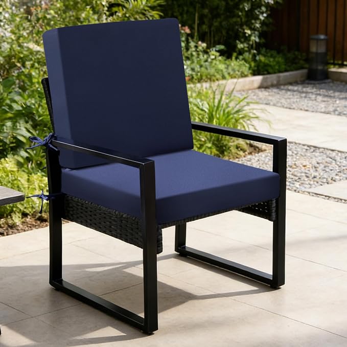 Outdoor Chair Cushions Set of 2, 22x22x3 Inch Waterproof & Fade Resistant Patio Furniture Seat Cushions with Ties, Square Outdoor Dining Chair Cushions for Lawn, Garden, Deck & Yard, Navy Blue - Image 9