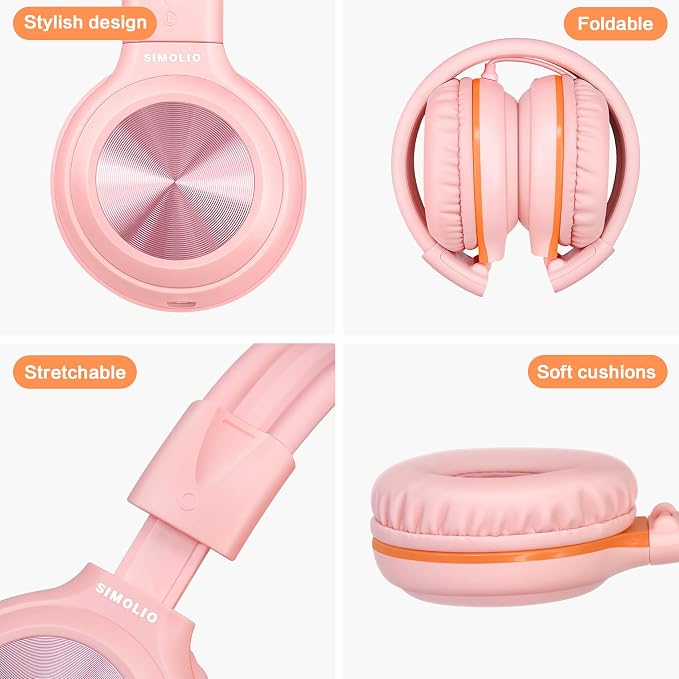 SIMOLIO Manyshare Series- Wired Headphones with Mic & Share Port, Volume Limited, Noise Isolating, Durable Plug in Headphones with Portable Pouch for Kids Girls, School, Travel, Laptop, Tablet (Pink) - Image 7