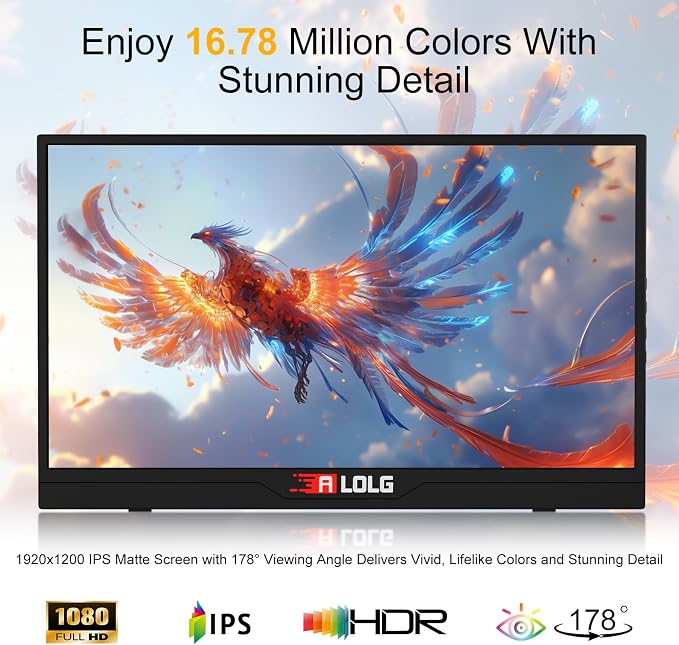 144Hz 16" Portable Monitor 1920x1200 FHD IPS with USB-C Mini HDMI | Full-function USB-C one-cable video & power HDMI port, for laptops, phones, PS5, Switch, Xbox without extra adapters - Image 2
