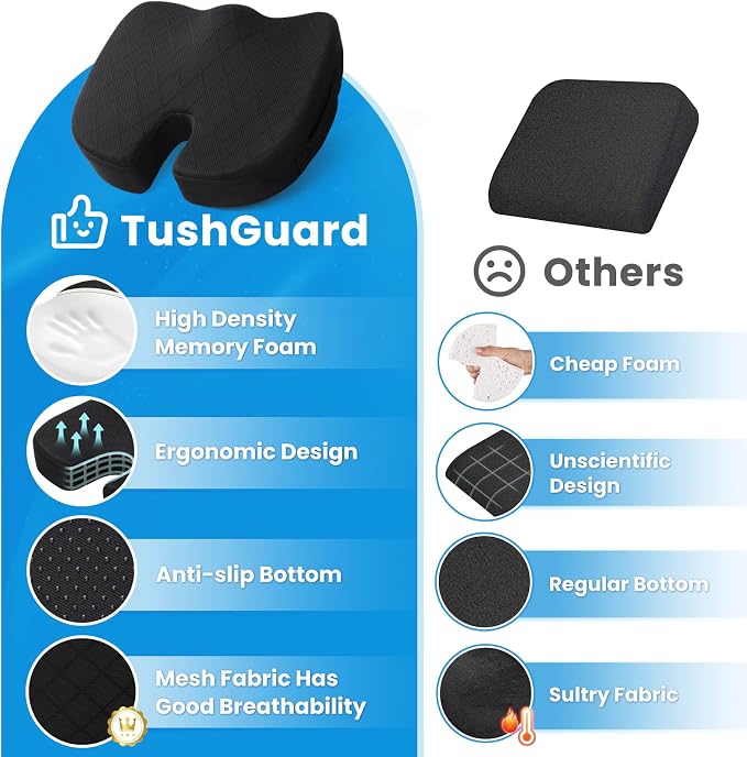 Seat Cushion, Office Chair Cushions, Car Seat Cushion, Non-Slip Sciatica & Back Coccyx Tailbone Pain Relief Chair Pad for Computer Desk, Wheelchair, Driving (Black, X-Large) | for Car Seat, Airplane, Desk Chair - Sciatica & Hip & Coccyx Pain Relief Cus... - Image 6