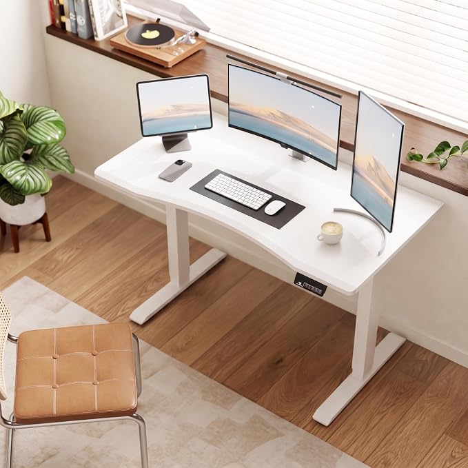 Solid Wood Electric Standing Desk, 47.2"x23.6" White Standing Desk | 1 BOX,Home Office Desk with 3 Stages Single Motor,Standing Desk White with T-Shaped Metal Bracket for Gaming by Unknown