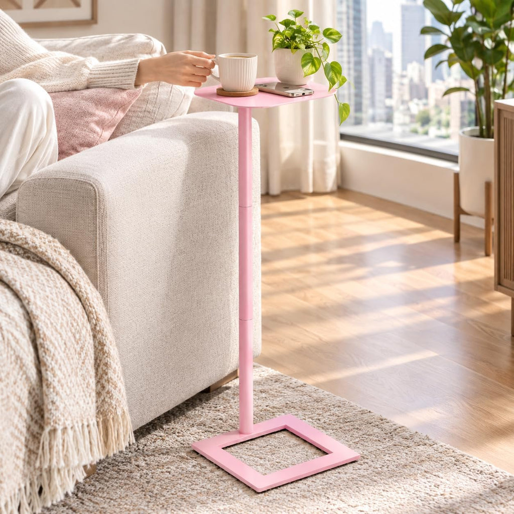 Modern Stable C Table End Table, 23.4" Tall, Medium, Pink - Image 6