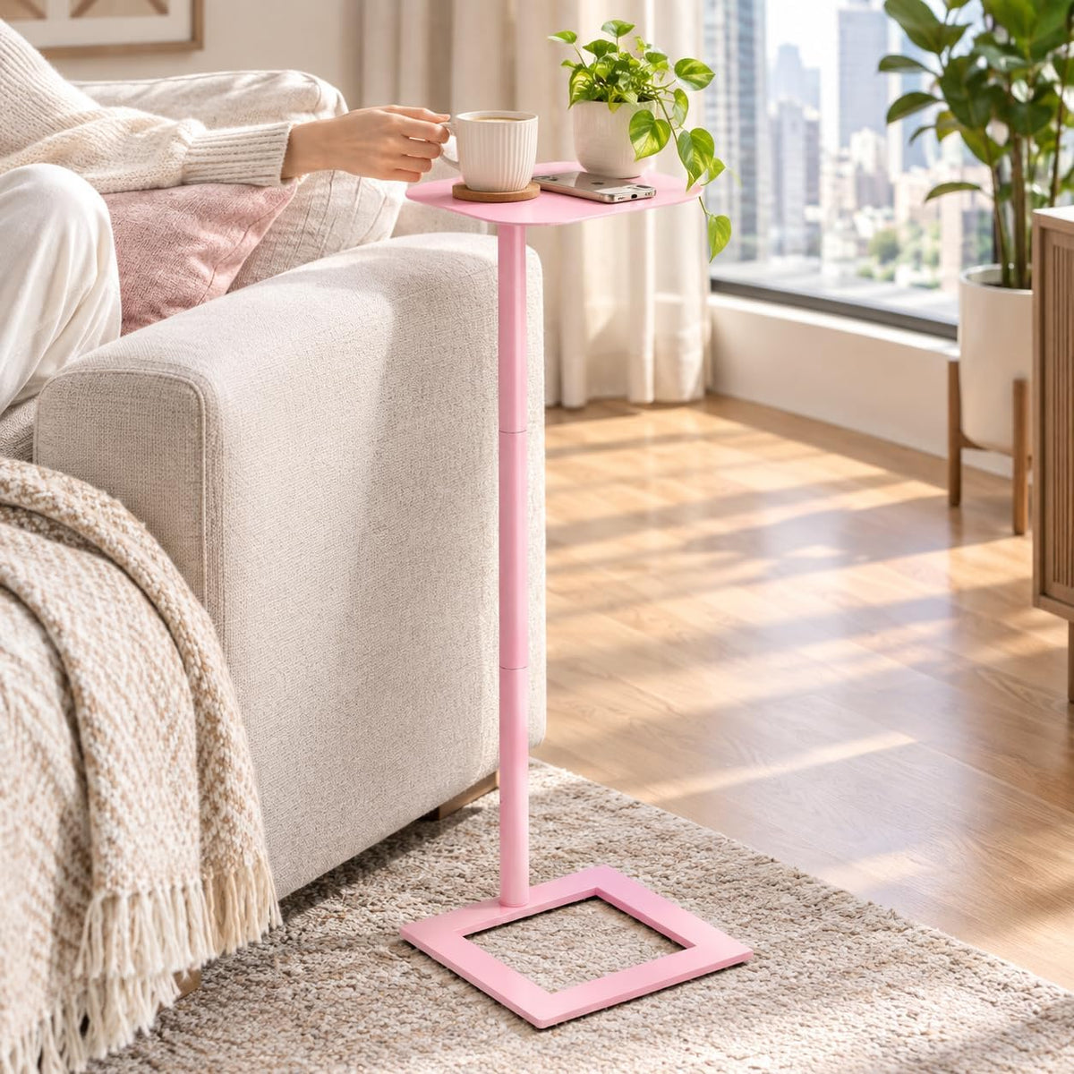 Modern Stable C Table End Table, 23.4" Tall, Medium, Pink - Image 6