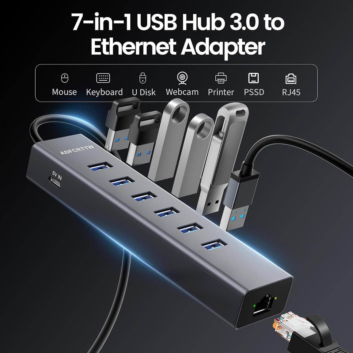 4FT USB to Ethernet Adapter with 1Gbps Ethernet & 6 USB 3.0 Port - Image 5