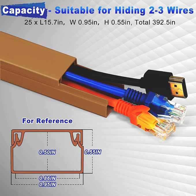 Wire Covers for Cords Kit-392.5in Wire Hiders for TV on Wall, Cord Cover Wall, Cord Hider Wall Mounted TV, TV Cable Hider Wall Kit for Wire Cover, Cord Concealer, 25 x L15.7 W 0.95H 0.55in, Brown - Image 2