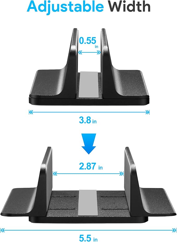 JARLINK Vertical Laptop Stand, Adjustable Aluminum Desktop Holder, Black | Vertical Laptop Holder Fits up to 17.3" Notebooks, Space-saving Desktop Organizer for MacBook, Surface, Dell & Gaming Laptops - Image 2