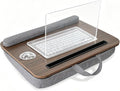 Portable Lap Desk Fits 14–17 Inch Laptops for Bed | Walnut-toned top surface,padded cushion,hand strap,pen & tablet slots for home,car & travel by AMFIYQ