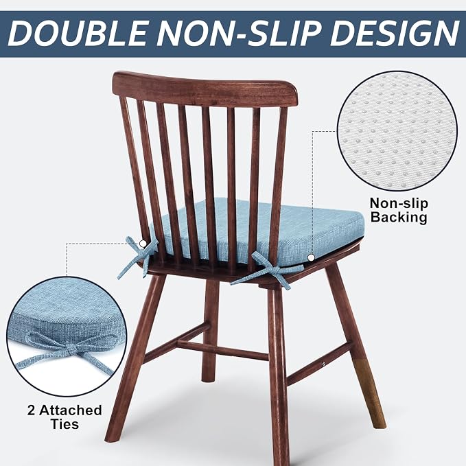 Basic Beyond Chair Cushions for Dining Chairs 4 Pack, Kitchen Chair Cushions with Ties and Non Slip Backing, 16 x 16 inches Chair Pads for Dining Chairs (Baby Blue) - Image 3