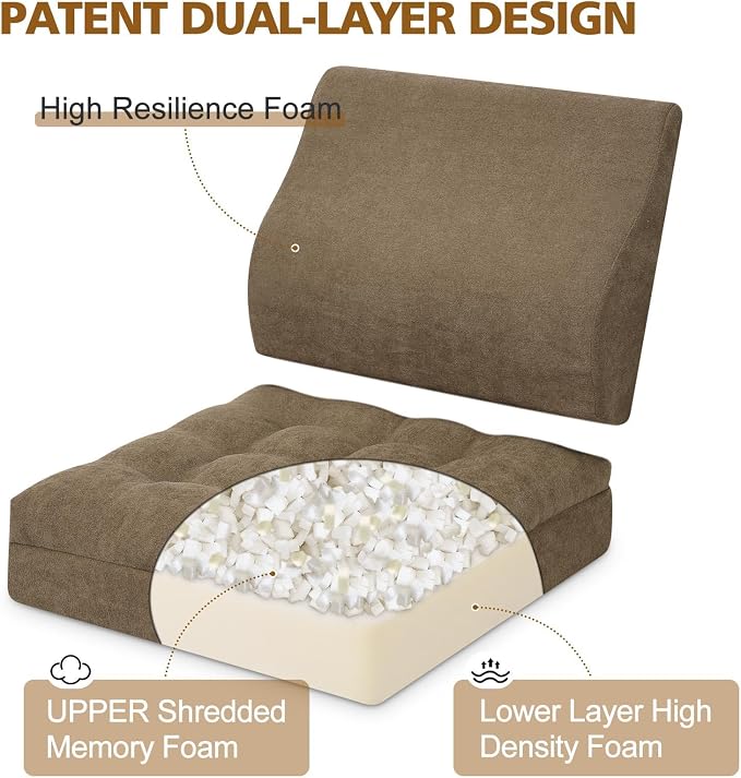 Recliner Cushion for Elderly with Lumbar Support Pillow - 20x20x5 Inch Extra Thick Recliner Seat Cushion for Seniors Relief Back Pain and Tailbone Pain from Long Sitting Non-Slip Bottom Brown - Image 2