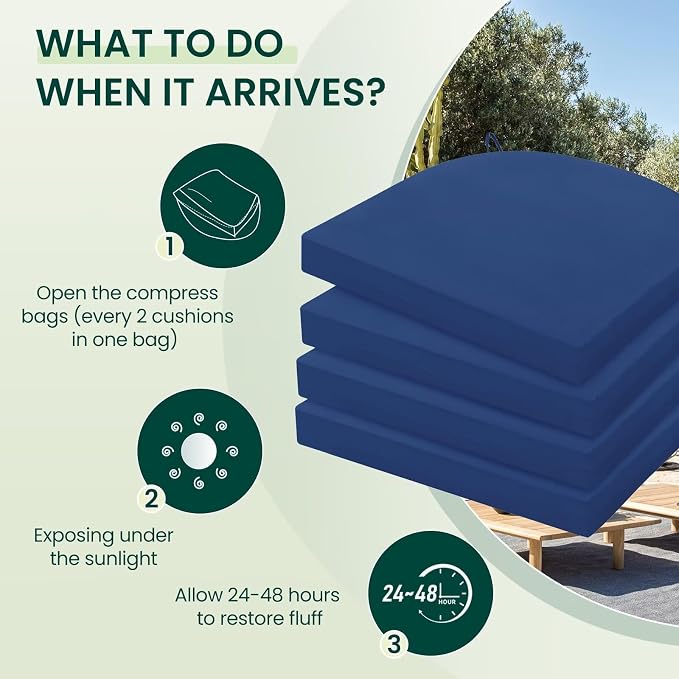HARBOREST Outdoor Chair Cushions Set of 4, Water Resistant Patio Chair Cushions with Ties, Outdoor Seat Cushions for Patio Furniture, 17"x16"x2", Royal Blue - Image 5