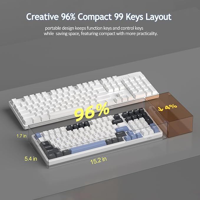 MageGee LIGHT100 Wireless Creamy Keyboard, Gasket Structure Hot Swappable, Tri-Mode 2.4G/USB-C/BT5.0 RGB Backlit Mechanical Gaming Keyboard for Win/Mac/PC, PBT Keycap, 4000mAh Battery, Blue - Image 9