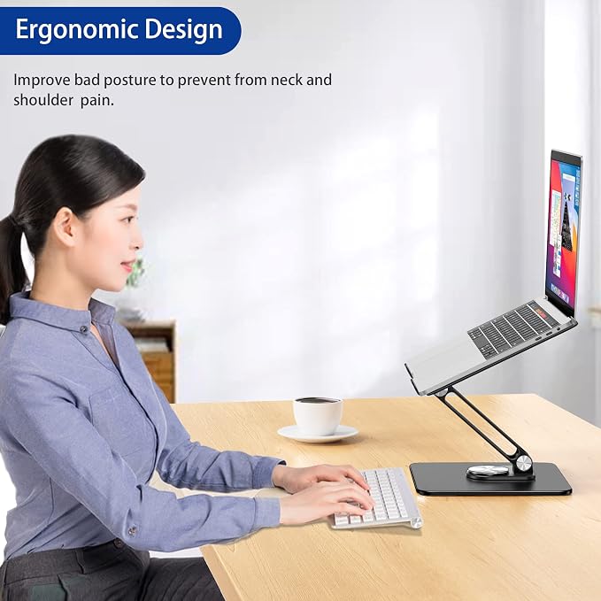 BESIGN LSX7 Laptop Stand with 360 Rotating Base, Ergonomic Adjustable Notebook Riser, Foldable Computer Holder Compatible with 10-15.6" Laptops (Black) - Image 4