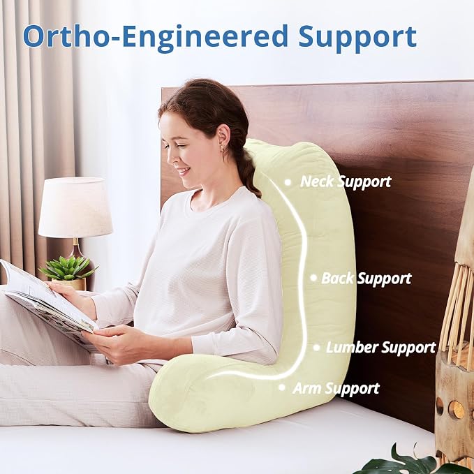 Sasttie Reading Pillow for Bed, Back Pillow for Sitting Up, Cream | 25" Backrest Support Cushion for Couch, Sofa, and Floor, Dorm Essentials, OEKO-TEX, Adjustable Down Alternative Fill - Image 5